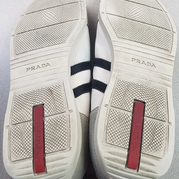 Prada Authentic Low Top White Gray Black Sneakers - Picture 4 of 10